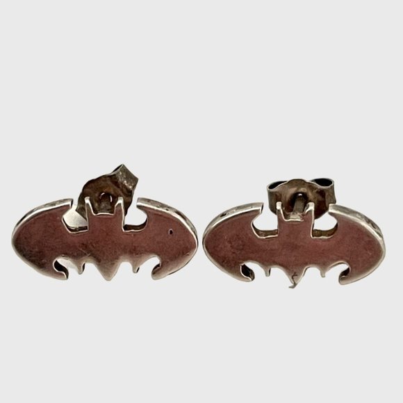 TM & DC Comics Batman Logo Earrings Cutout Sterling Silver Stud - Picture 1 of 13
